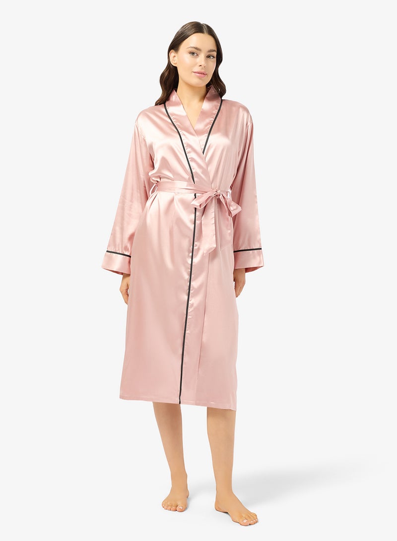 Ginger Satin Robe with Contrast Trim Detail - Image 4